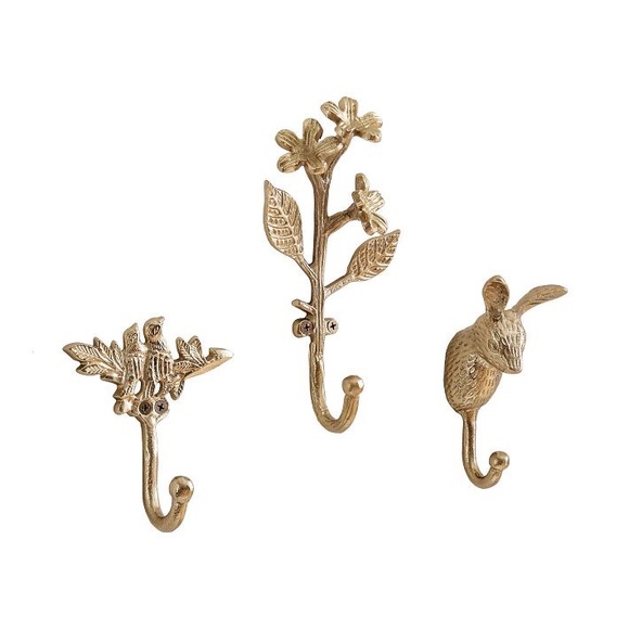 Pottery Barn Teen Other - Pottery Barn Teen Woodland Flora and Fauna Gold Wall Hooks - Set of 3 🐇💐🦜